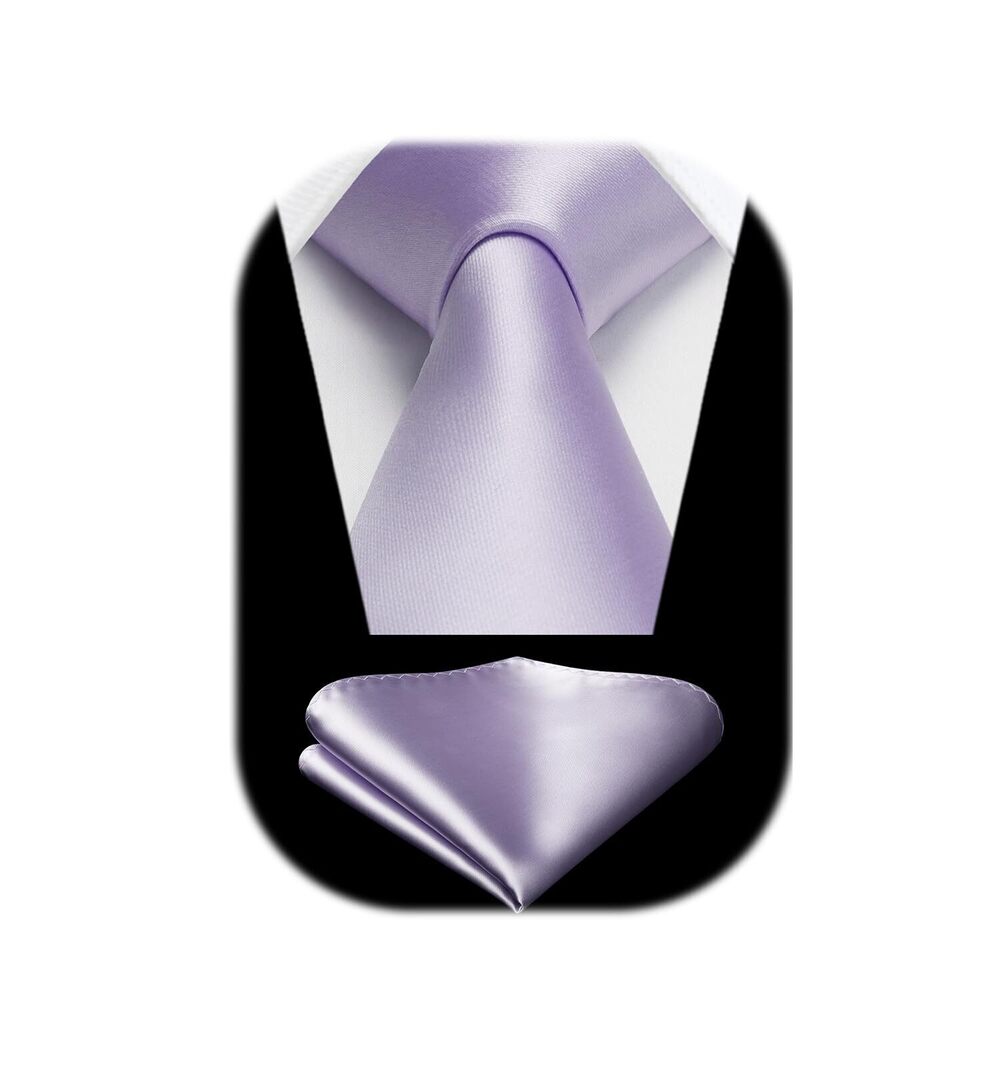 8595 Purple Ties Classic Woven Silk Ties and Pocket Square Set Elegant Pure